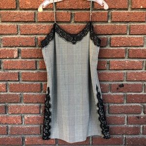 Zara Houndstooth Lace Slip Dress